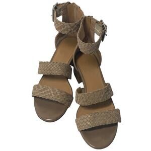 FRANCO SARTO Women's "TATE" Woven Ankle Strap Sandal, Beige, 6.5, Chunky Heel